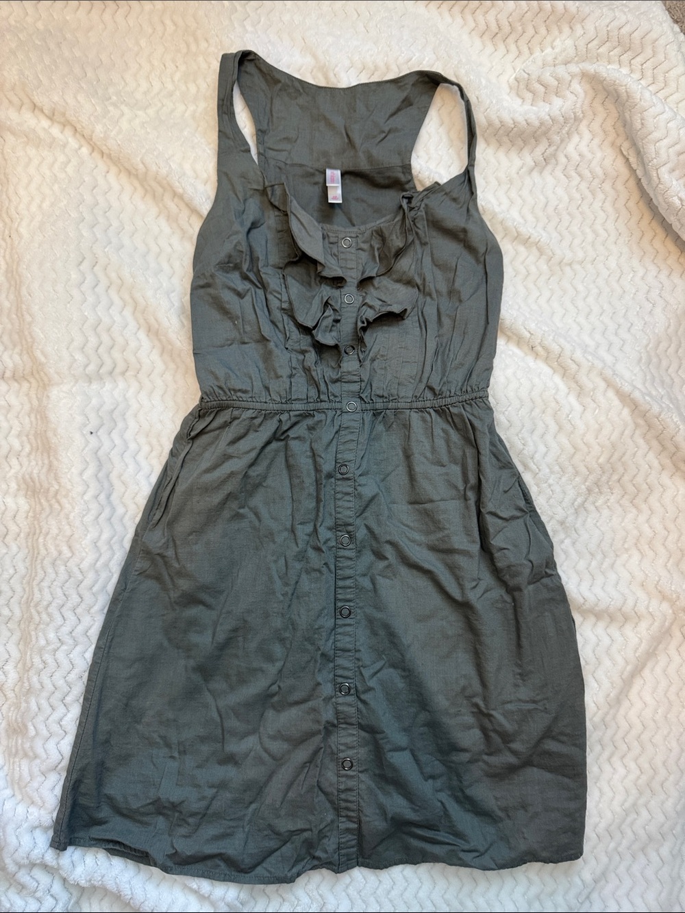 Ruffle Front Button-Down Sleeveless Dress - Olive Green Xhilaration